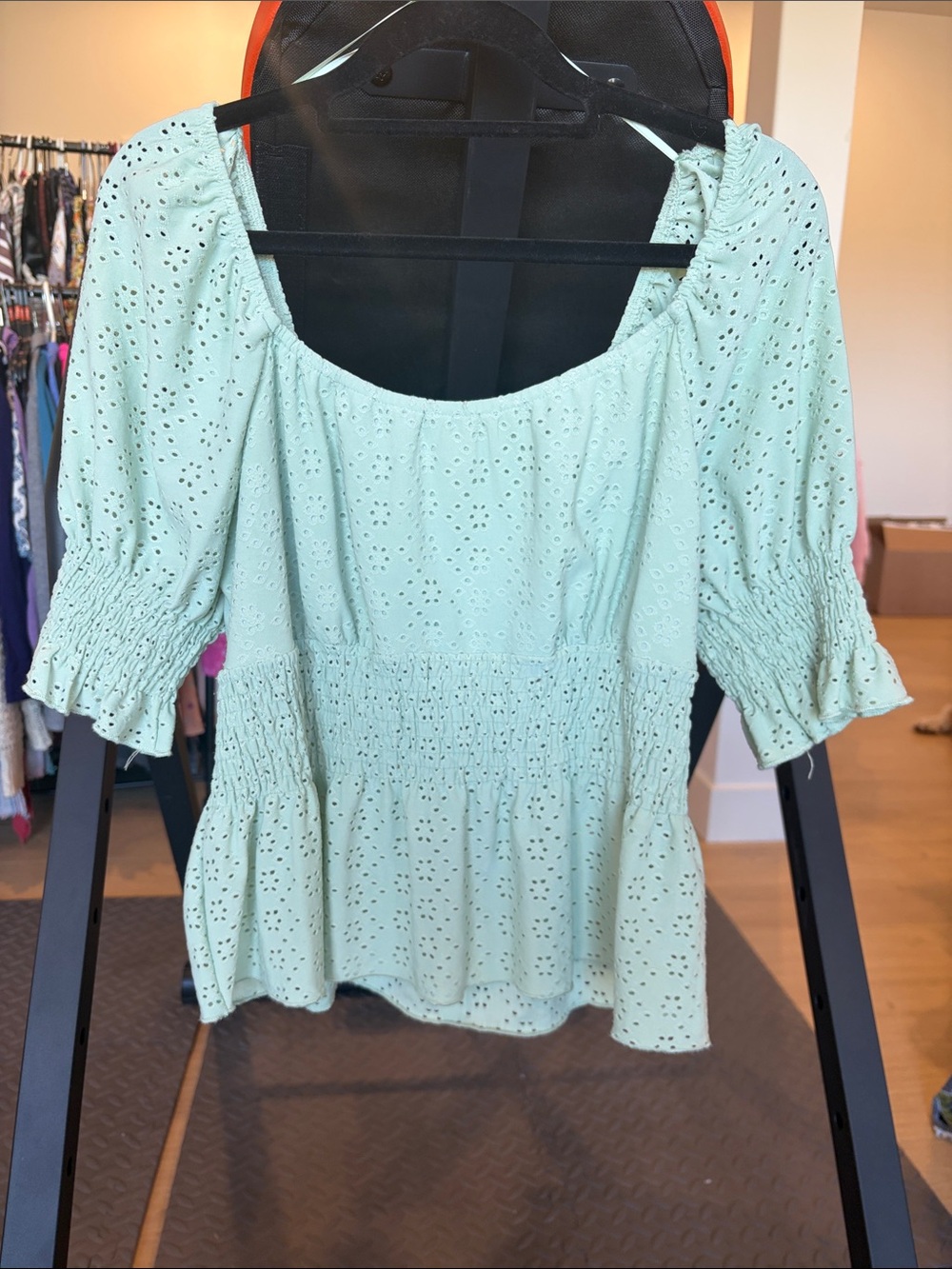 URBAN Romantics Mint Eyelet Smocked Peplum Top